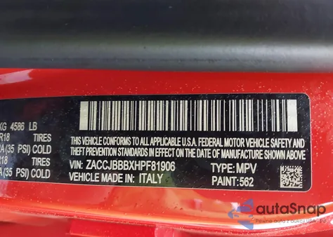 2017 Jeep Renegade Altitude 4X4 from USA, damaged, VIN ZACCJBBBXHPF81906